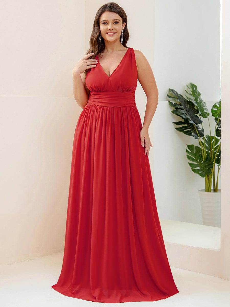 MsDresslyEP Plus Formal Dress Plus Size Sleeveless V-Neck Chiffon Semi Formal Maxi Dress