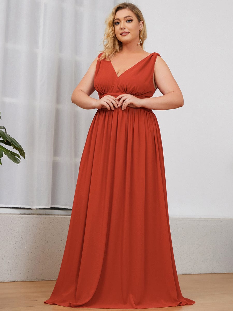 MsDresslyEP Plus Formal Dress Plus Size Sleeveless V-Neck Chiffon Semi Formal Maxi Dress