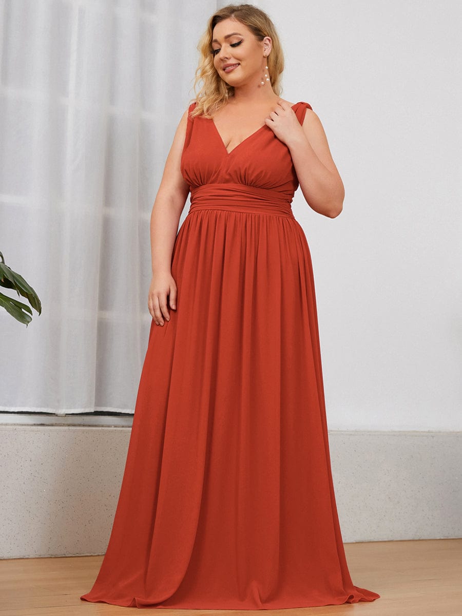 MsDresslyEP Plus Formal Dress Plus Size Sleeveless V-Neck Chiffon Semi Formal Maxi Dress