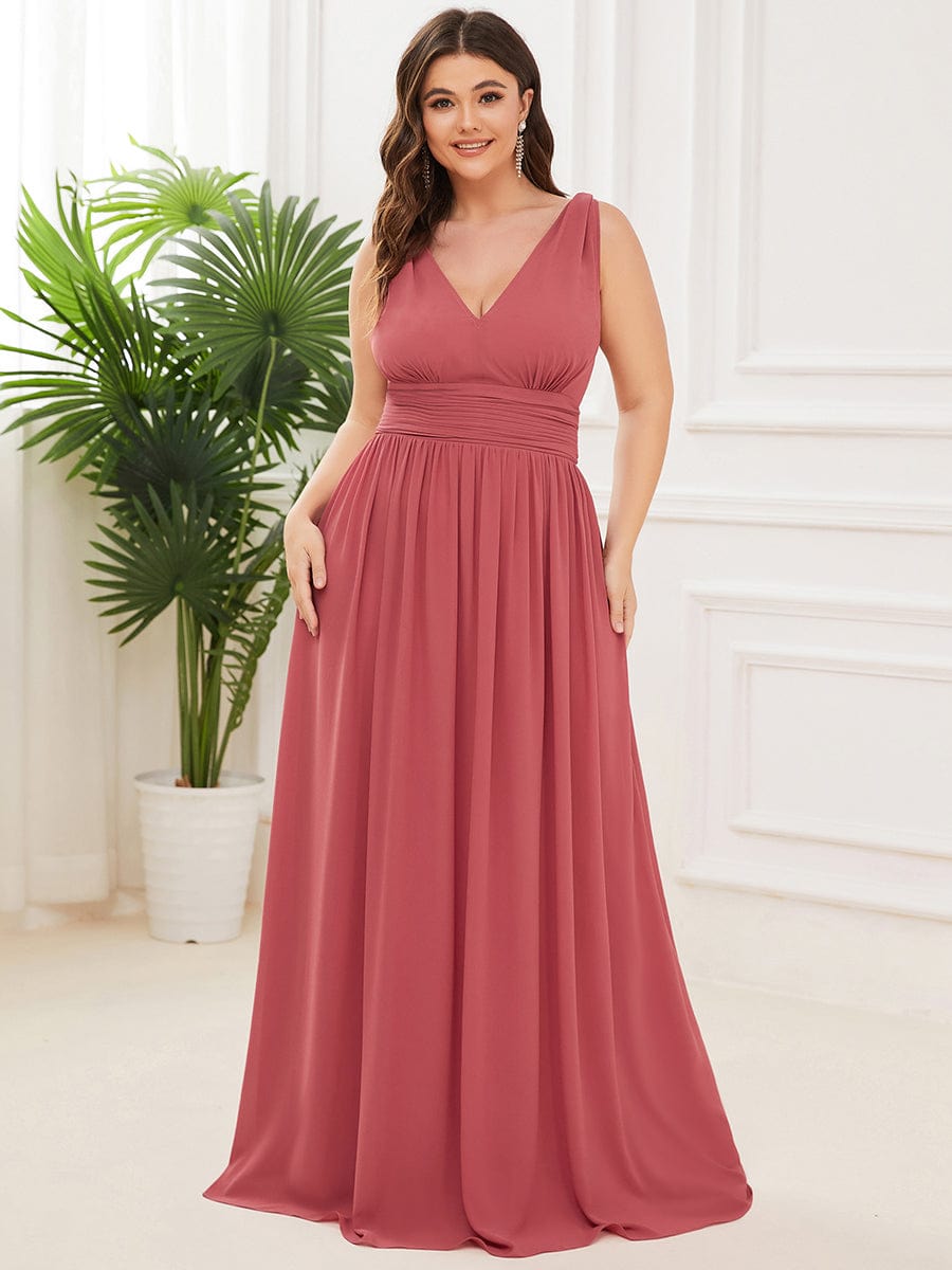 MsDresslyEP Plus Formal Dress Plus Size Sleeveless V-Neck Chiffon Semi Formal Maxi Dress