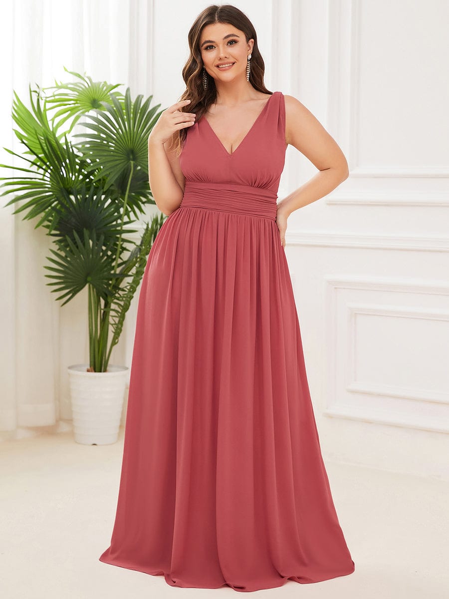 MsDresslyEP Plus Formal Dress Plus Size Sleeveless V-Neck Chiffon Semi Formal Maxi Dress