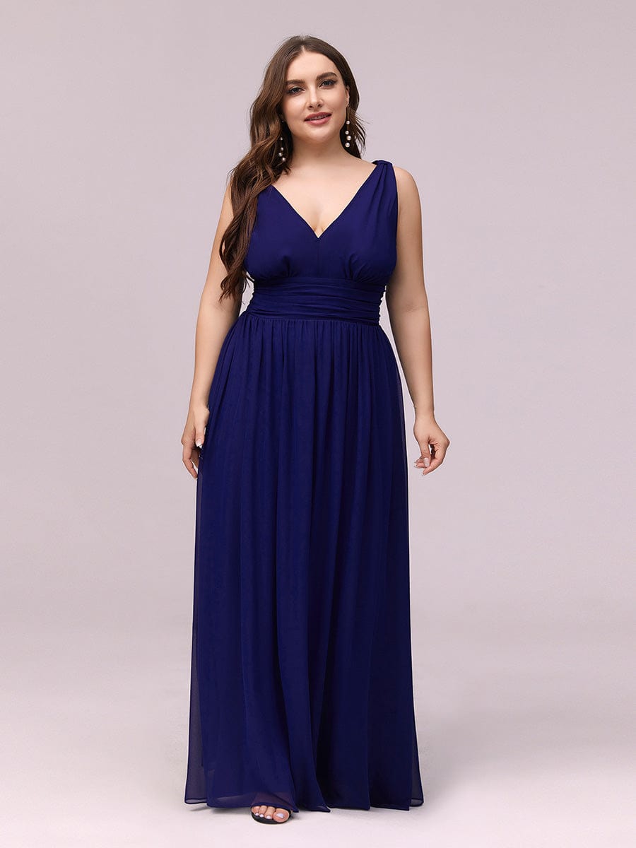 MsDresslyEP Plus Formal Dress Plus Size Sleeveless V-Neck Chiffon Semi Formal Maxi Dress