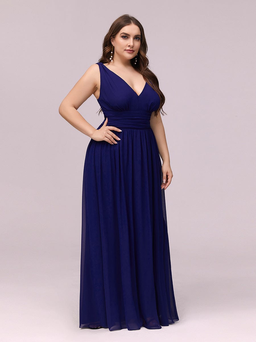 MsDresslyEP Plus Formal Dress Plus Size Sleeveless V-Neck Chiffon Semi Formal Maxi Dress