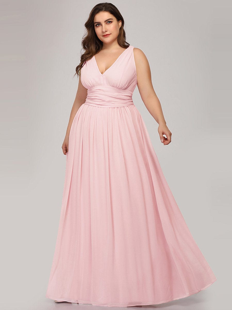 MsDresslyEP Plus Formal Dress Plus Size Sleeveless V-Neck Chiffon Semi Formal Maxi Dress