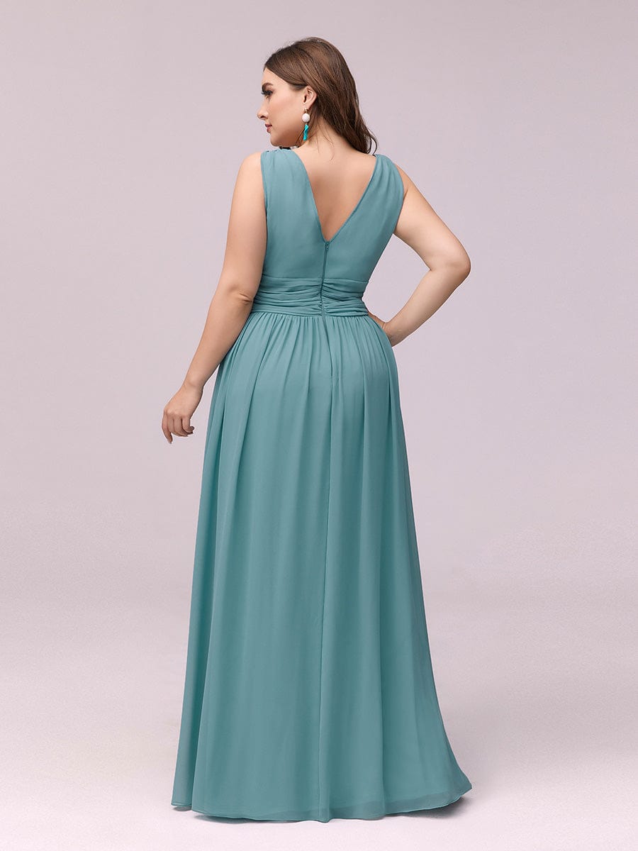 MsDresslyEP Plus Formal Dress Plus Size Sleeveless V-Neck Chiffon Semi Formal Maxi Dress