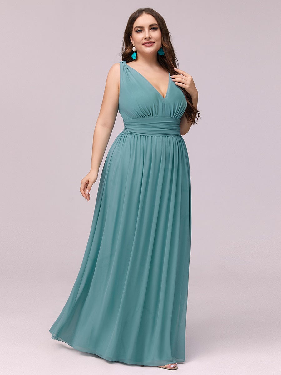 MsDresslyEP Plus Formal Dress Plus Size Sleeveless V-Neck Chiffon Semi Formal Maxi Dress