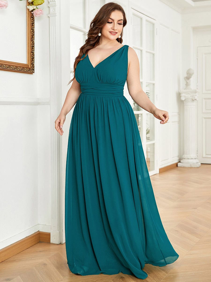 MsDresslyEP Plus Formal Dress Plus Size Sleeveless V-Neck Chiffon Semi Formal Maxi Dress