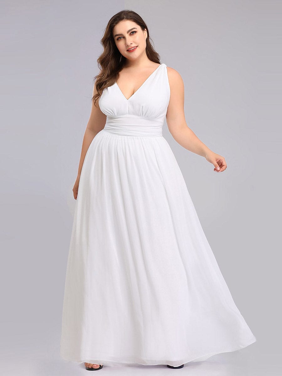 MsDresslyEP Plus Formal Dress Plus Size Sleeveless V-Neck Chiffon Semi Formal Maxi Dress