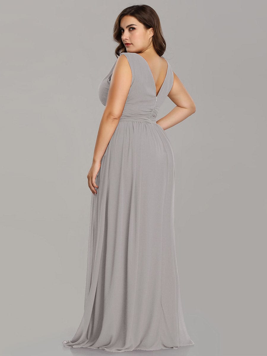 MsDresslyEP Plus Formal Dress Plus Size Sleeveless V-Neck Chiffon Semi Formal Maxi Dress