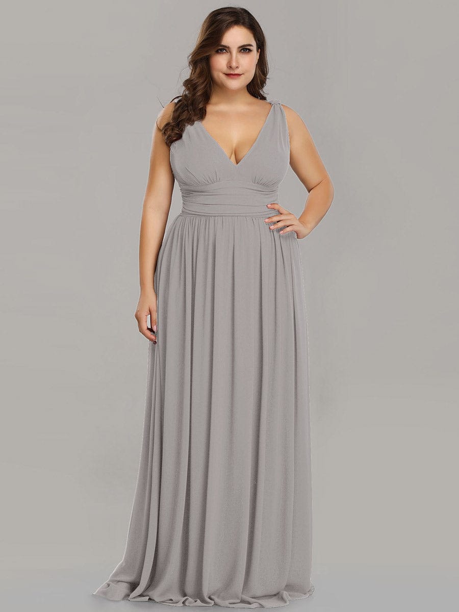 MsDresslyEP Plus Formal Dress Plus Size Sleeveless V-Neck Chiffon Semi Formal Maxi Dress