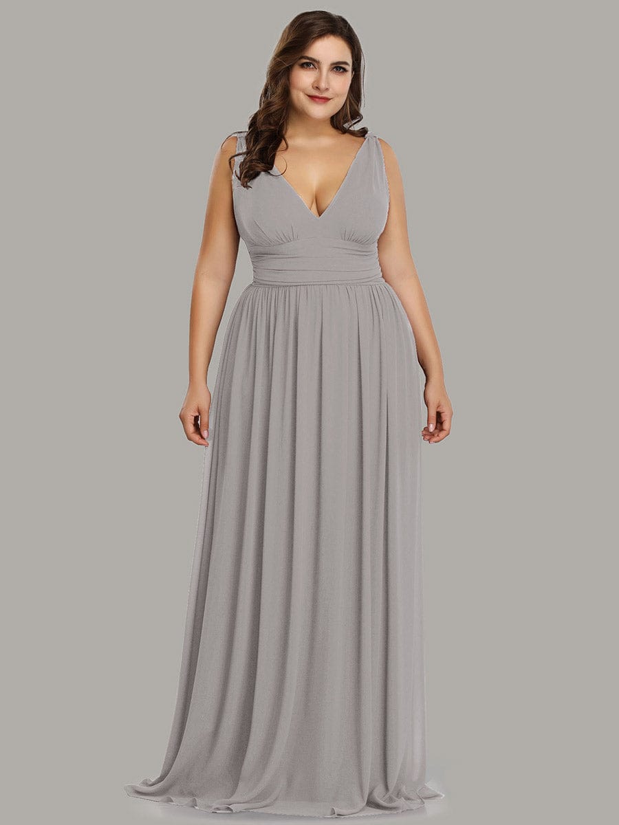 MsDresslyEP Plus Formal Dress Plus Size Sleeveless V-Neck Chiffon Semi Formal Maxi Dress