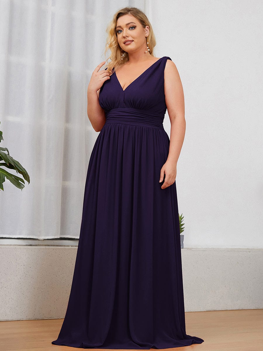 MsDresslyEP Plus Formal Dress Plus Size Sleeveless V-Neck Chiffon Semi Formal Maxi Dress