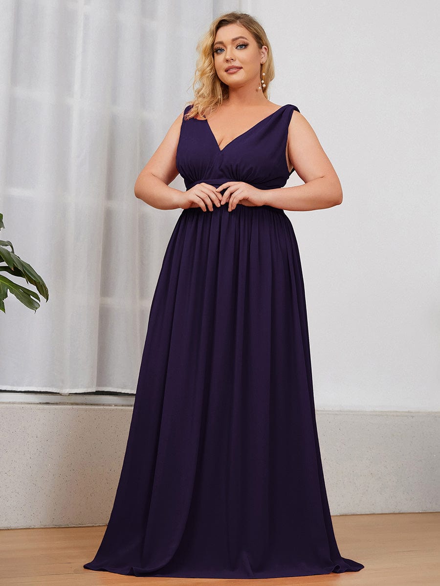 MsDresslyEP Plus Formal Dress Plus Size Sleeveless V-Neck Chiffon Semi Formal Maxi Dress