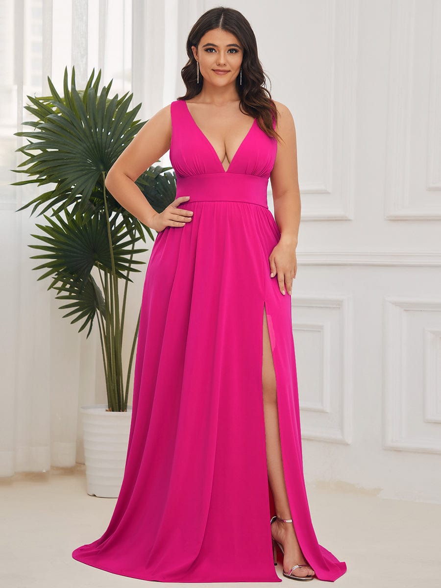 MsDresslyEP Plus Formal Dress Plus Size Sleeveless V-Neck Empire Waist High Slit Floor-Length Evening Dress DRE230973015HPT16