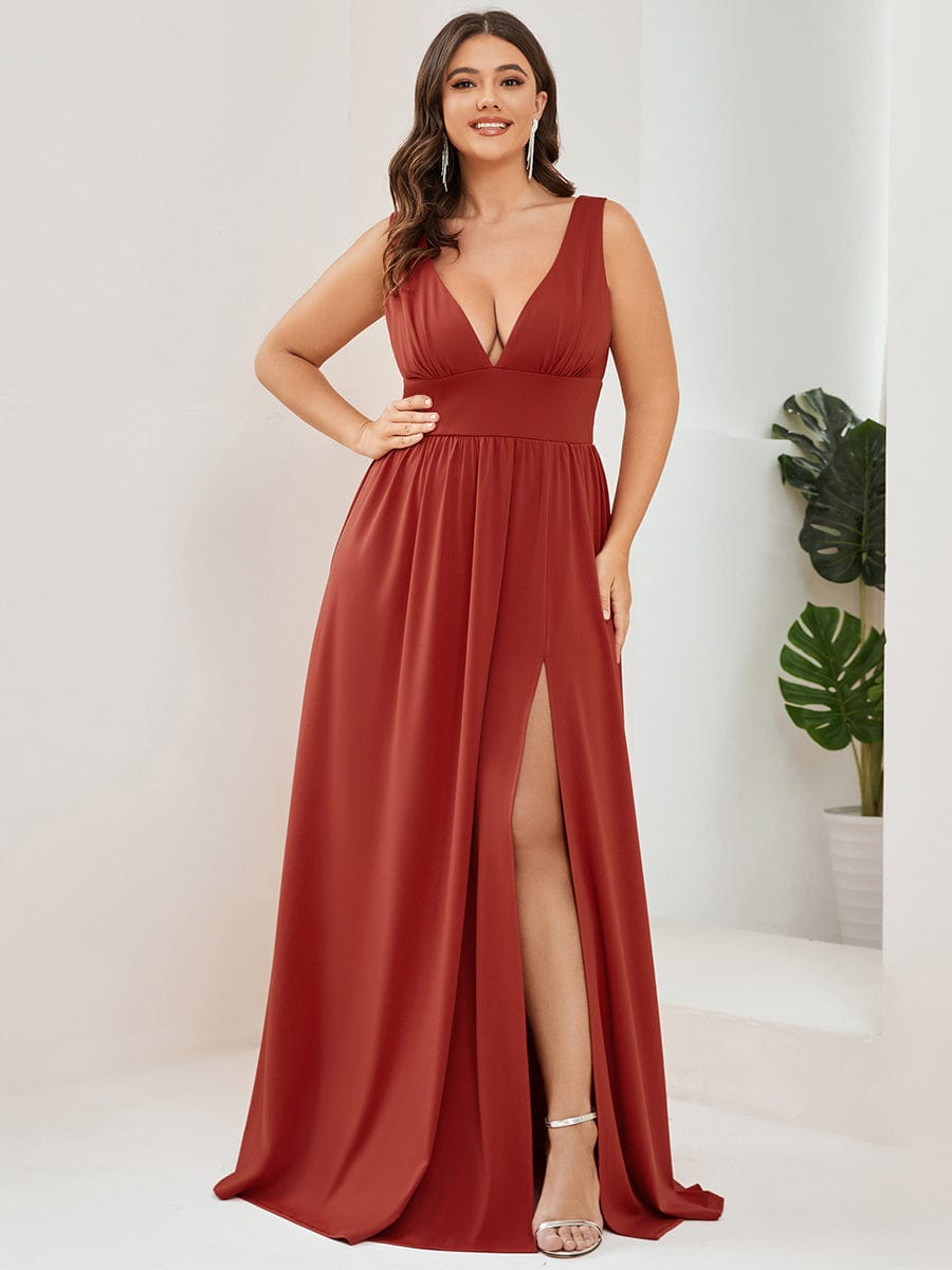 MsDresslyEP Plus Formal Dress Plus Size Sleeveless V-Neck Empire Waist High Slit Floor-Length Evening Dress DRE230973071VMH16