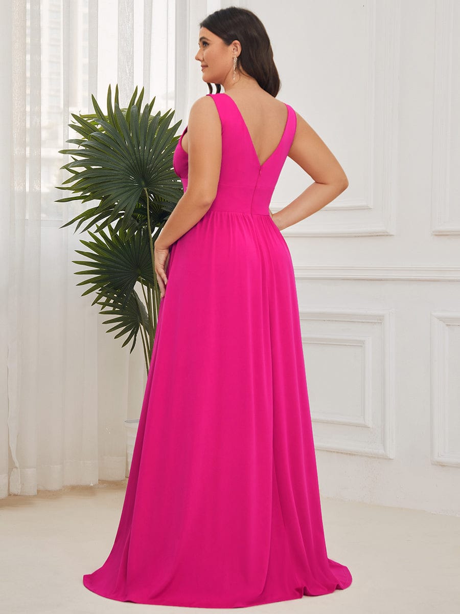 MsDresslyEP Plus Formal Dress Plus Size Sleeveless V-Neck Empire Waist High Slit Floor-Length Evening Dress