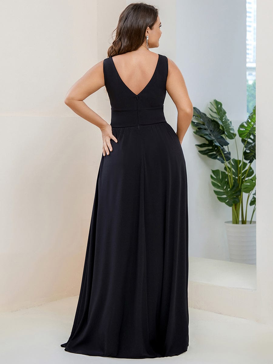 MsDresslyEP Plus Formal Dress Plus Size Sleeveless V-Neck Empire Waist High Slit Floor-Length Evening Dress