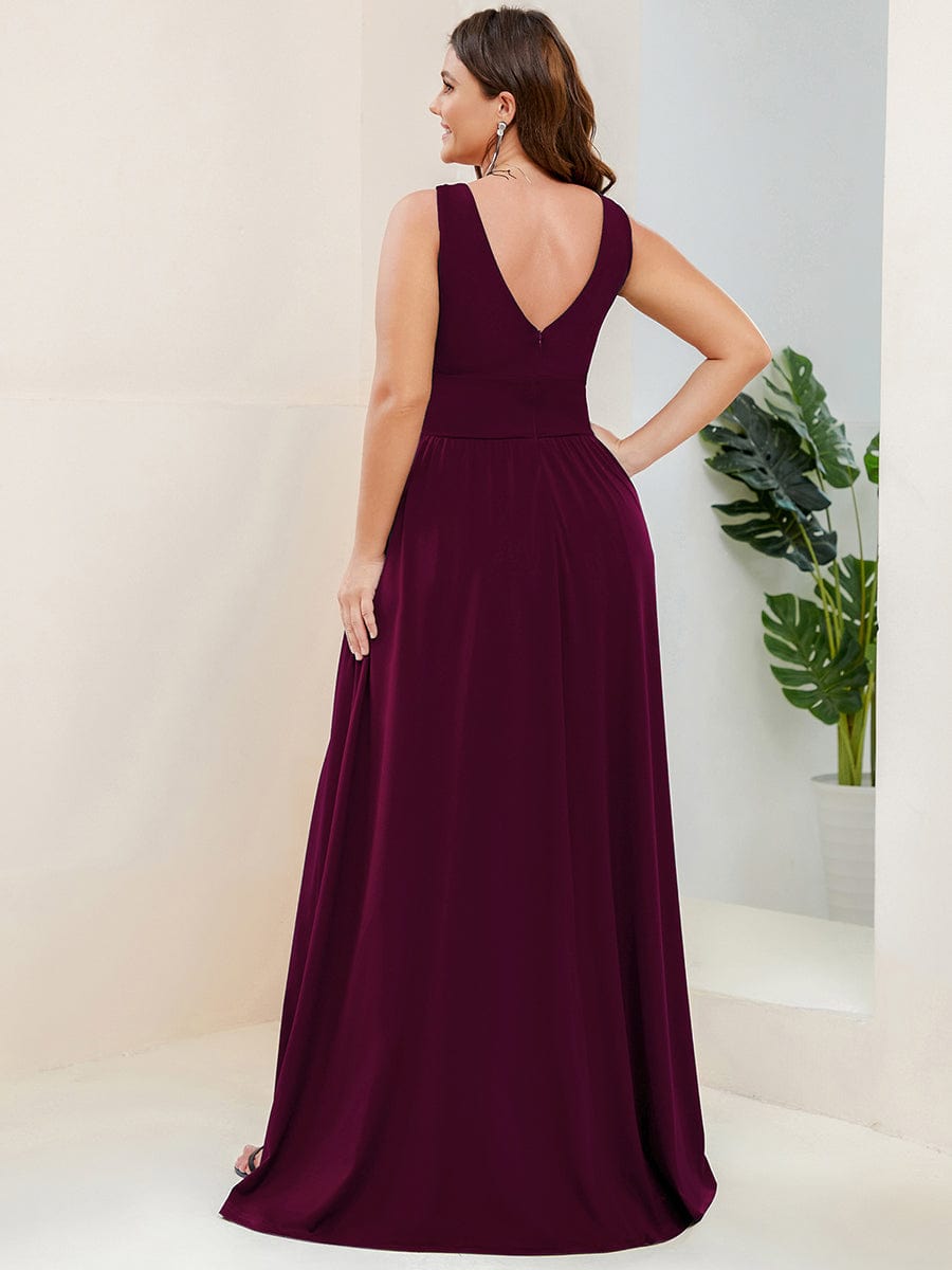 MsDresslyEP Plus Formal Dress Plus Size Sleeveless V-Neck Empire Waist High Slit Floor-Length Evening Dress