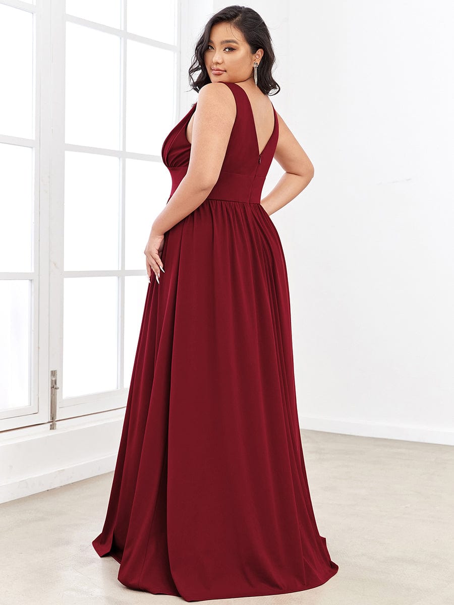 MsDresslyEP Plus Formal Dress Plus Size Sleeveless V-Neck Empire Waist High Slit Floor-Length Evening Dress