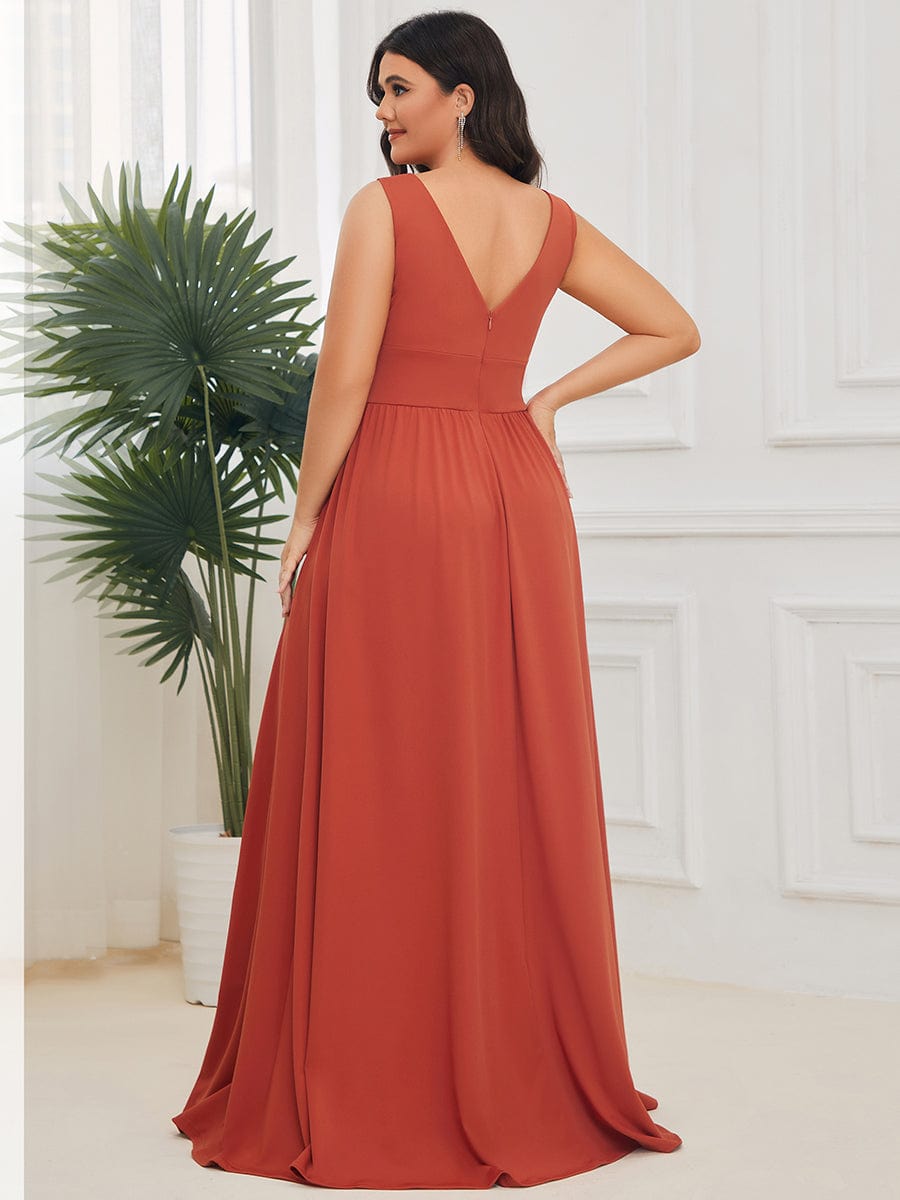 MsDresslyEP Plus Formal Dress Plus Size Sleeveless V-Neck Empire Waist High Slit Floor-Length Evening Dress