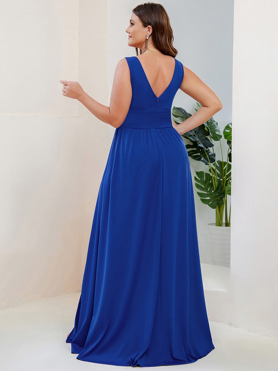 MsDresslyEP Plus Formal Dress Plus Size Sleeveless V-Neck Empire Waist High Slit Floor-Length Evening Dress