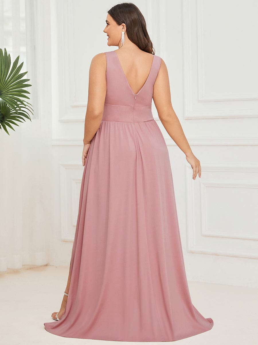 MsDresslyEP Plus Formal Dress Plus Size Sleeveless V-Neck Empire Waist High Slit Floor-Length Evening Dress