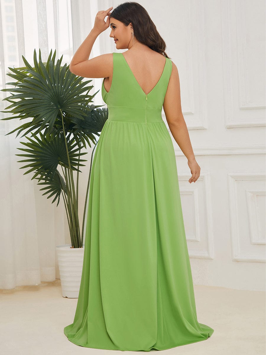 MsDresslyEP Plus Formal Dress Plus Size Sleeveless V-Neck Empire Waist High Slit Floor-Length Evening Dress