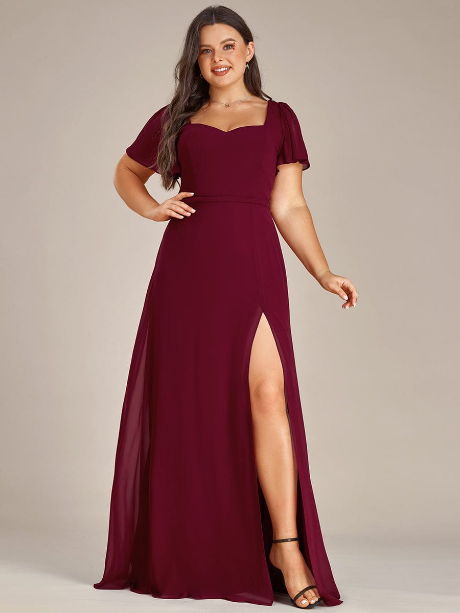 MsDresslyEP Plus Formal Dress Plus Size Sweetheart A-Line High Slit Maxi Chiffon Bridesmaid Dress