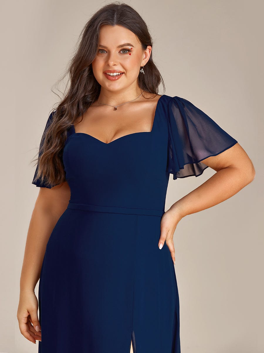 MsDresslyEP Plus Formal Dress Plus Size Sweetheart A-Line High Slit Maxi Chiffon Bridesmaid Dress