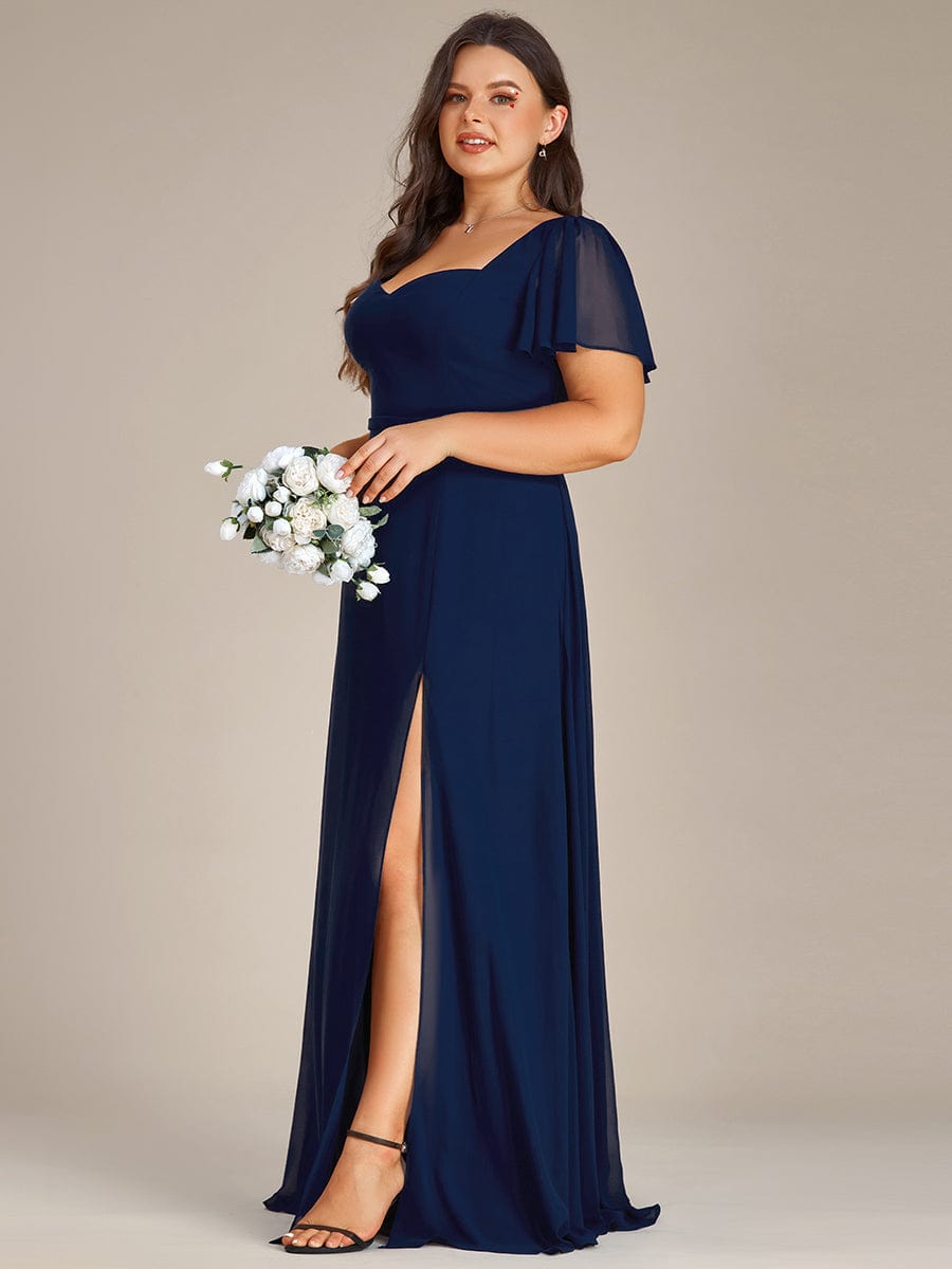 MsDresslyEP Plus Formal Dress Plus Size Sweetheart A-Line High Slit Maxi Chiffon Bridesmaid Dress