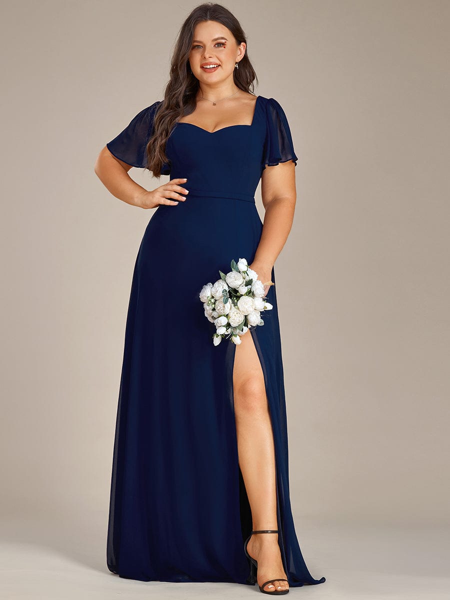 MsDresslyEP Plus Formal Dress Plus Size Sweetheart A-Line High Slit Maxi Chiffon Bridesmaid Dress