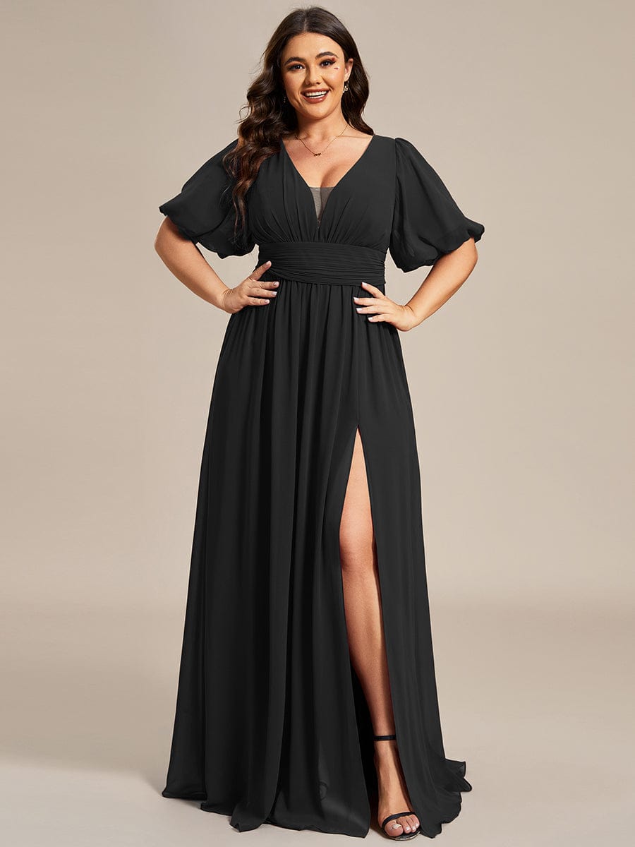 MsDresslyEP Plus Formal Dress Plus Size V-Neck Front Slit Chiffon Evening Dress DRE230979001BLK16