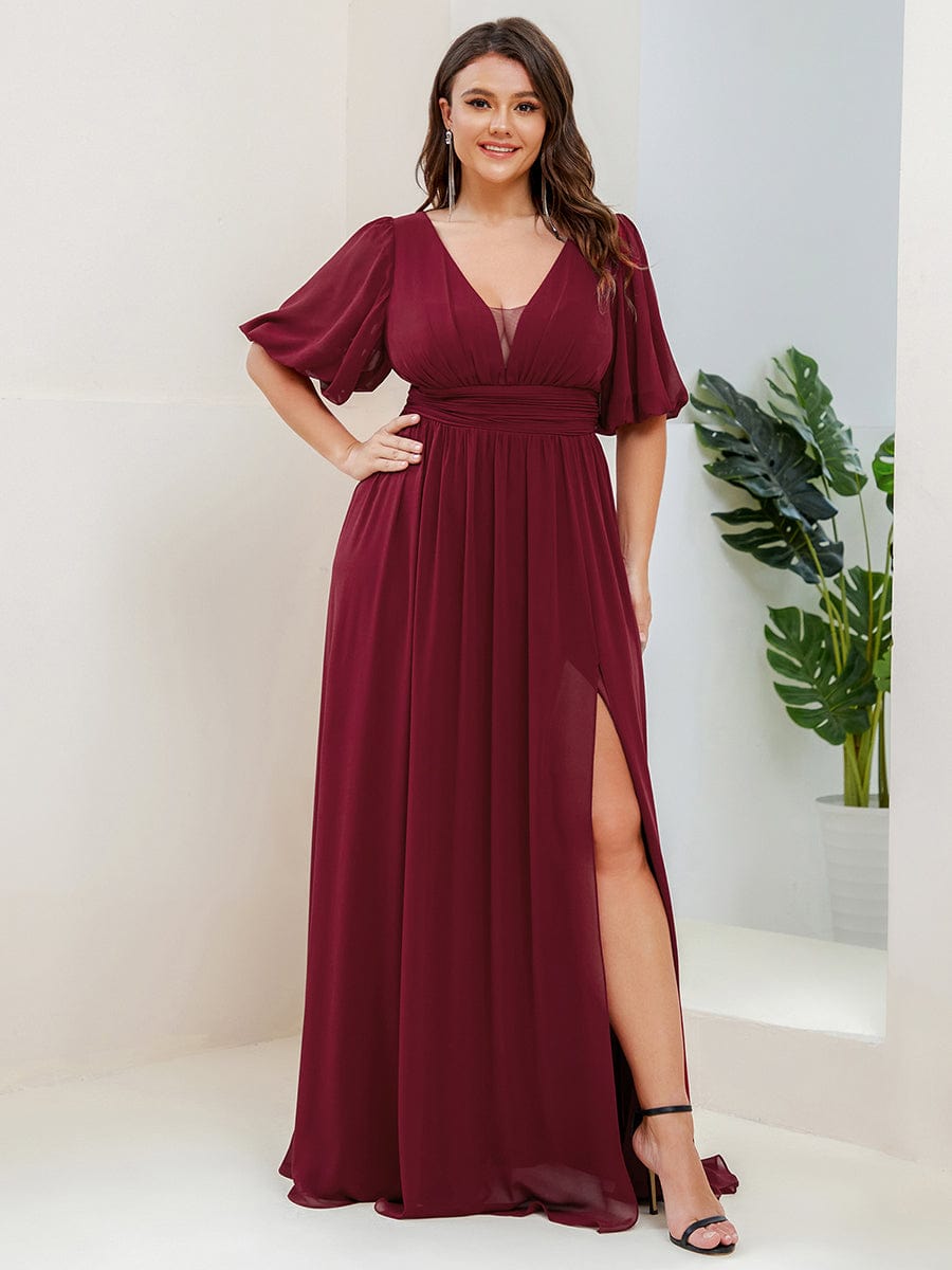 MsDresslyEP Plus Formal Dress Plus Size V-Neck Front Slit Chiffon Evening Dress DRE230979009BDG16