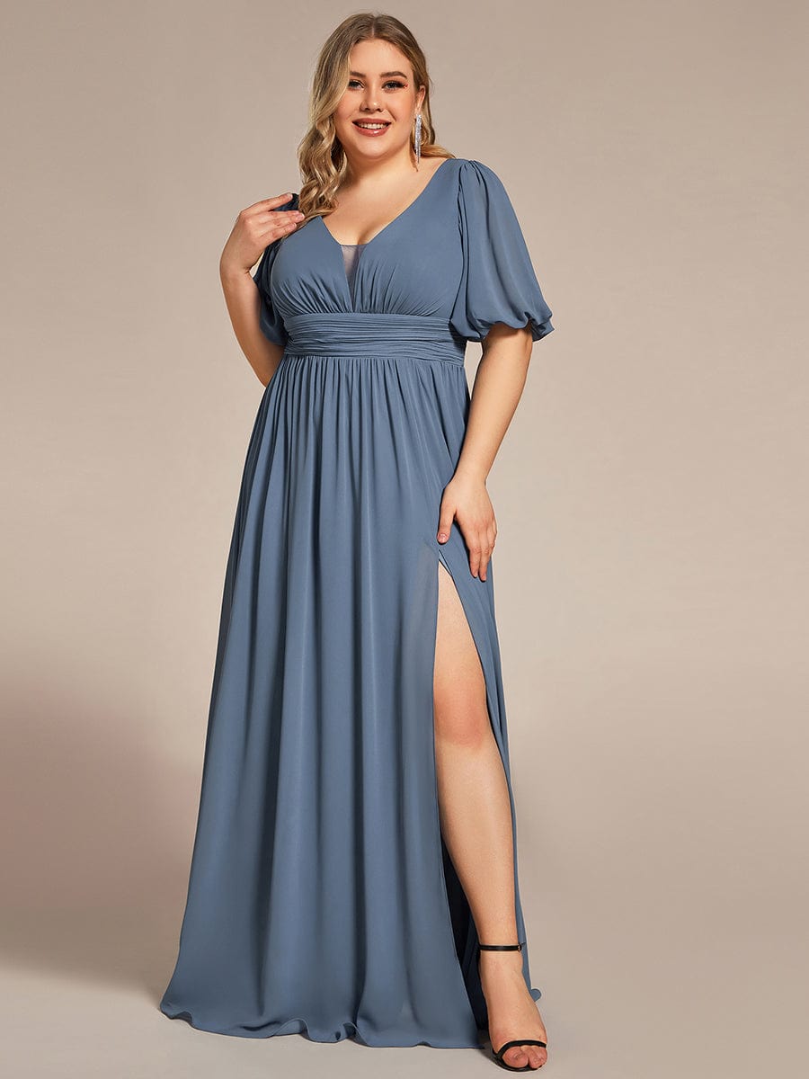 MsDresslyEP Plus Formal Dress Plus Size V-Neck Front Slit Chiffon Evening Dress DRE230979033DNV16