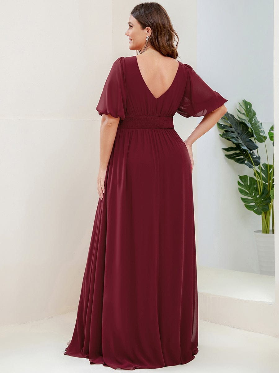 MsDresslyEP Plus Formal Dress Plus Size V-Neck Front Slit Chiffon Evening Dress