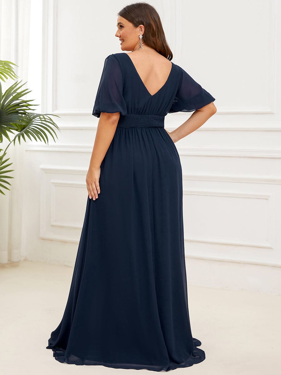 MsDresslyEP Plus Formal Dress Plus Size V-Neck Front Slit Chiffon Evening Dress