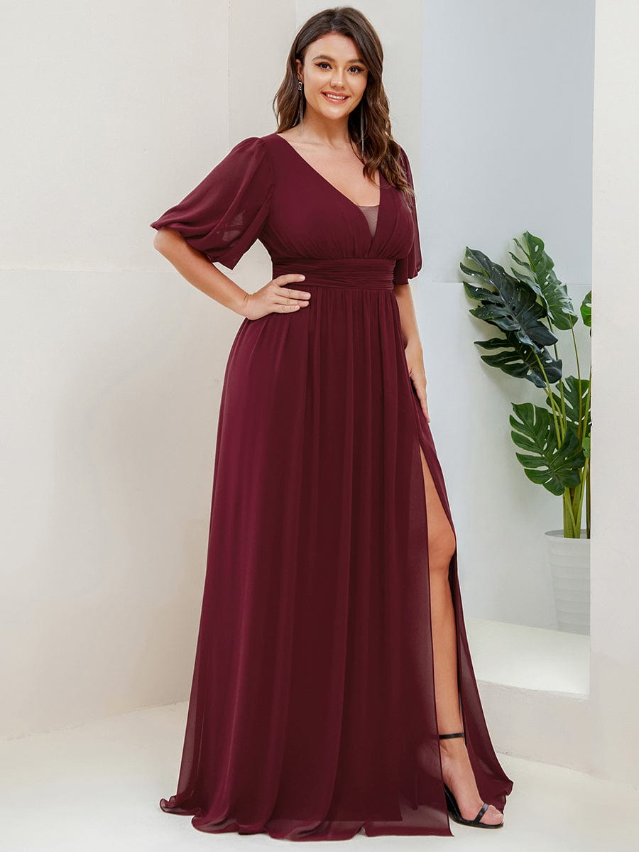 MsDresslyEP Plus Formal Dress Plus Size V-Neck Front Slit Chiffon Evening Dress