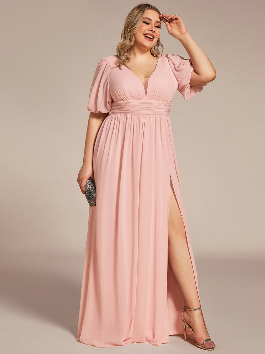 MsDresslyEP Plus Formal Dress Plus Size V-Neck Front Slit Chiffon Evening Dress