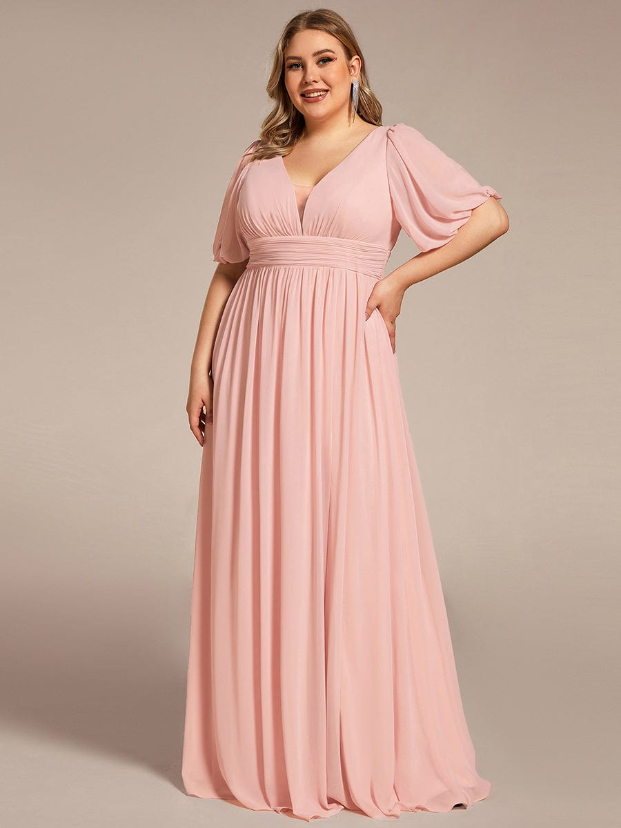 MsDresslyEP Plus Formal Dress Plus Size V-Neck Front Slit Chiffon Evening Dress