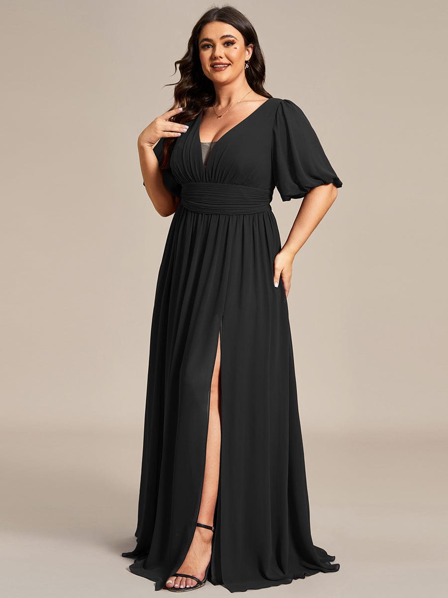 MsDresslyEP Plus Formal Dress Plus Size V-Neck Front Slit Chiffon Evening Dress