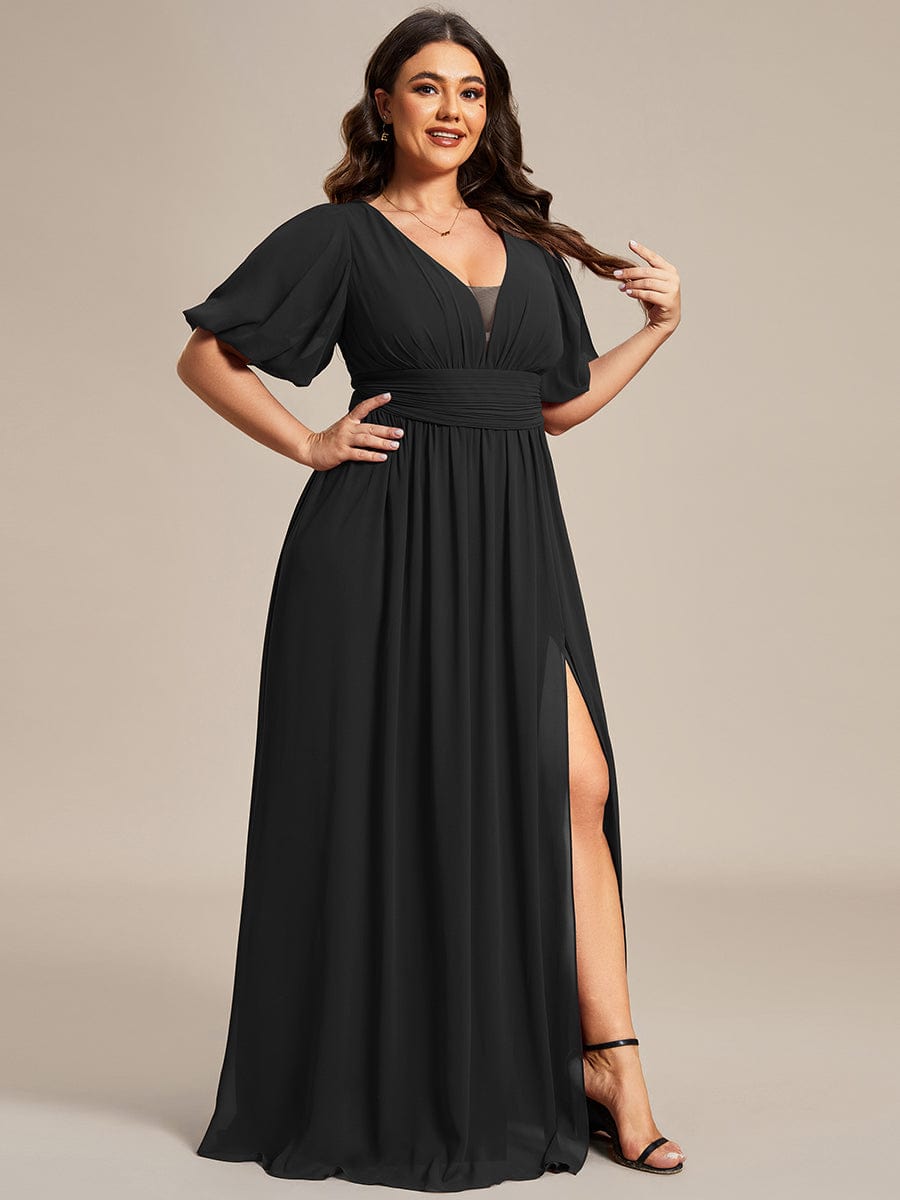 MsDresslyEP Plus Formal Dress Plus Size V-Neck Front Slit Chiffon Evening Dress