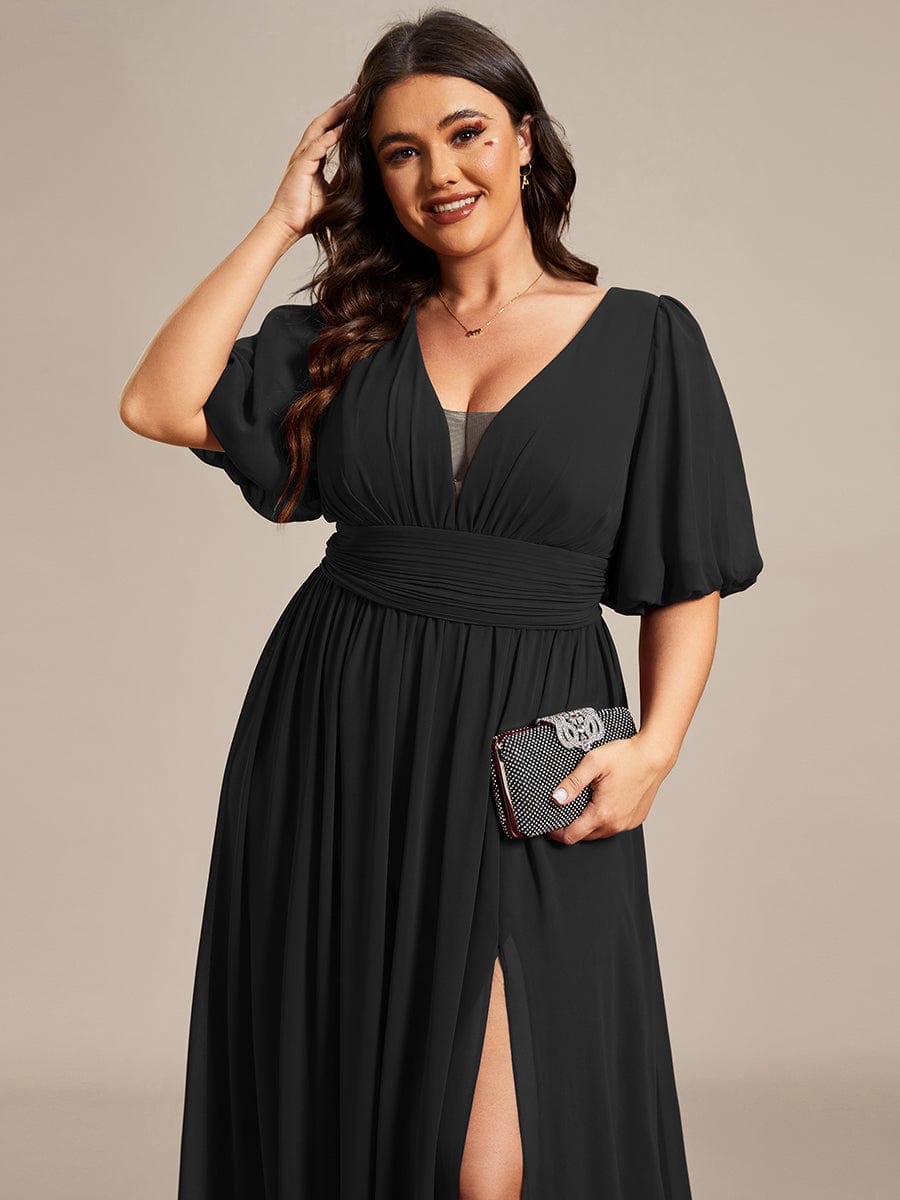 MsDresslyEP Plus Formal Dress Plus Size V-Neck Front Slit Chiffon Evening Dress