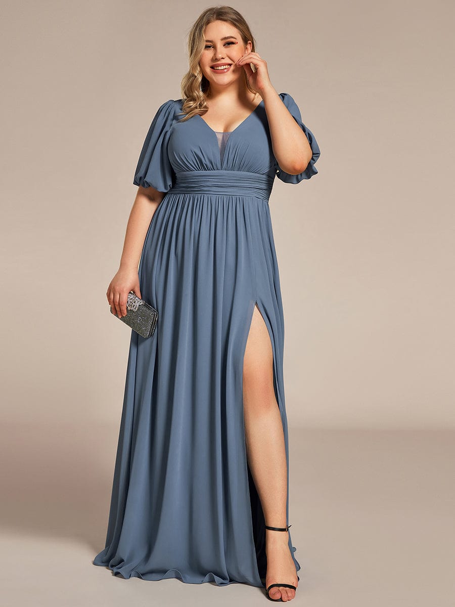 MsDresslyEP Plus Formal Dress Plus Size V-Neck Front Slit Chiffon Evening Dress