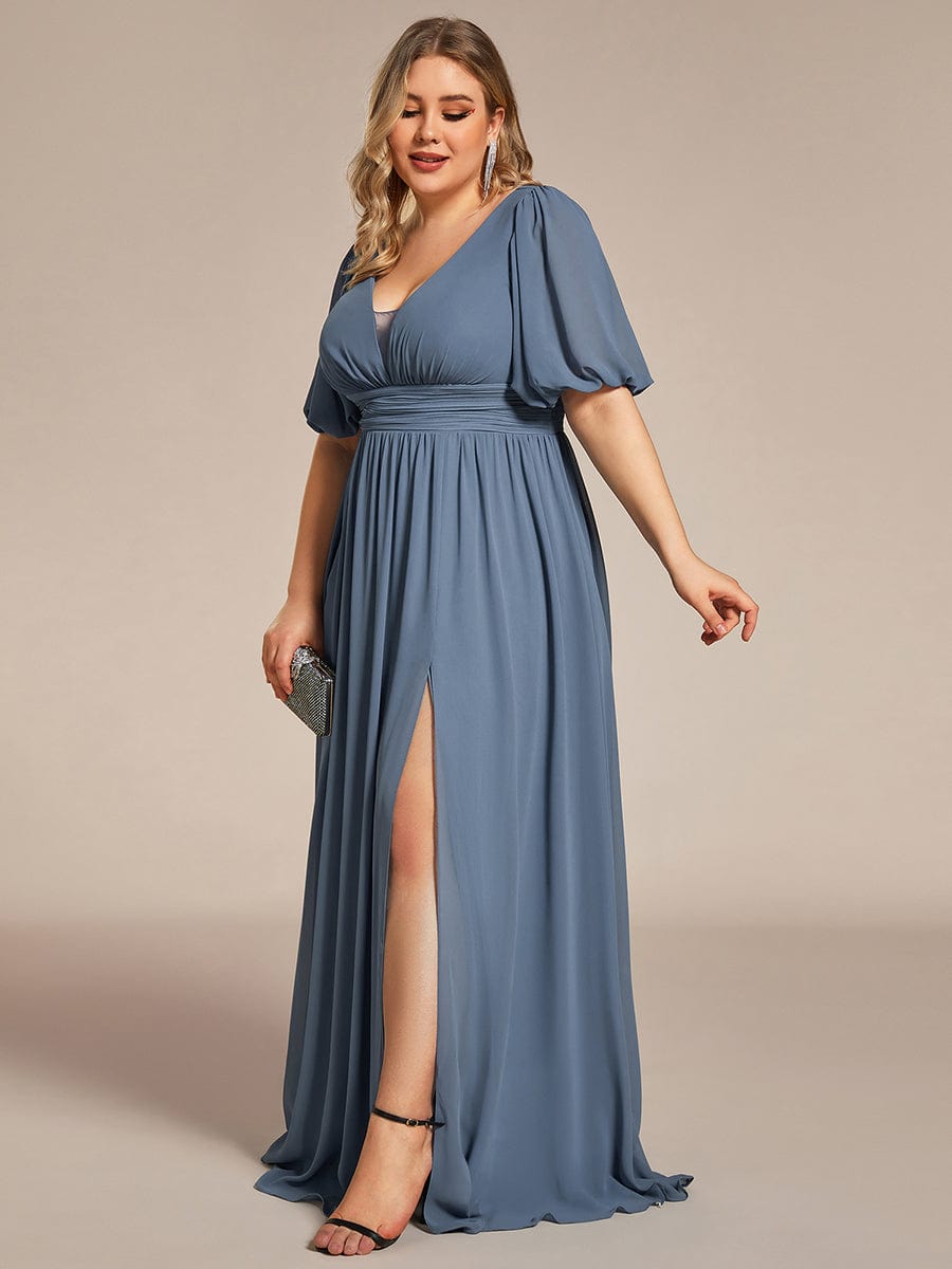 MsDresslyEP Plus Formal Dress Plus Size V-Neck Front Slit Chiffon Evening Dress