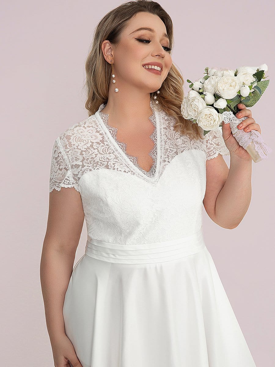 MsDresslyEP Plus Formal Dress Plus Size V-neck Lace Bodice A-line Cocktail Dress with Pockets