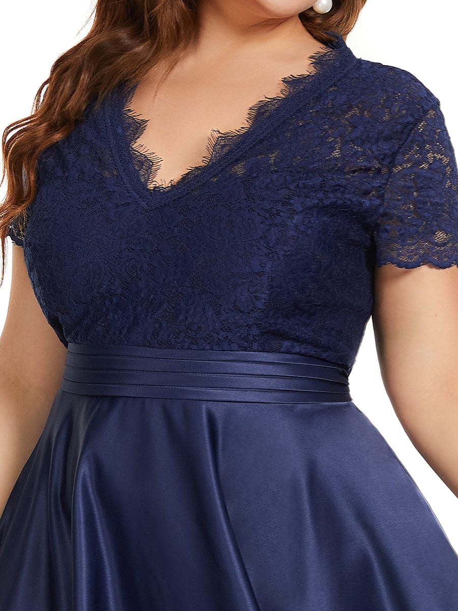 MsDresslyEP Plus Formal Dress Plus Size V-neck Lace Bodice A-line Cocktail Dress with Pockets