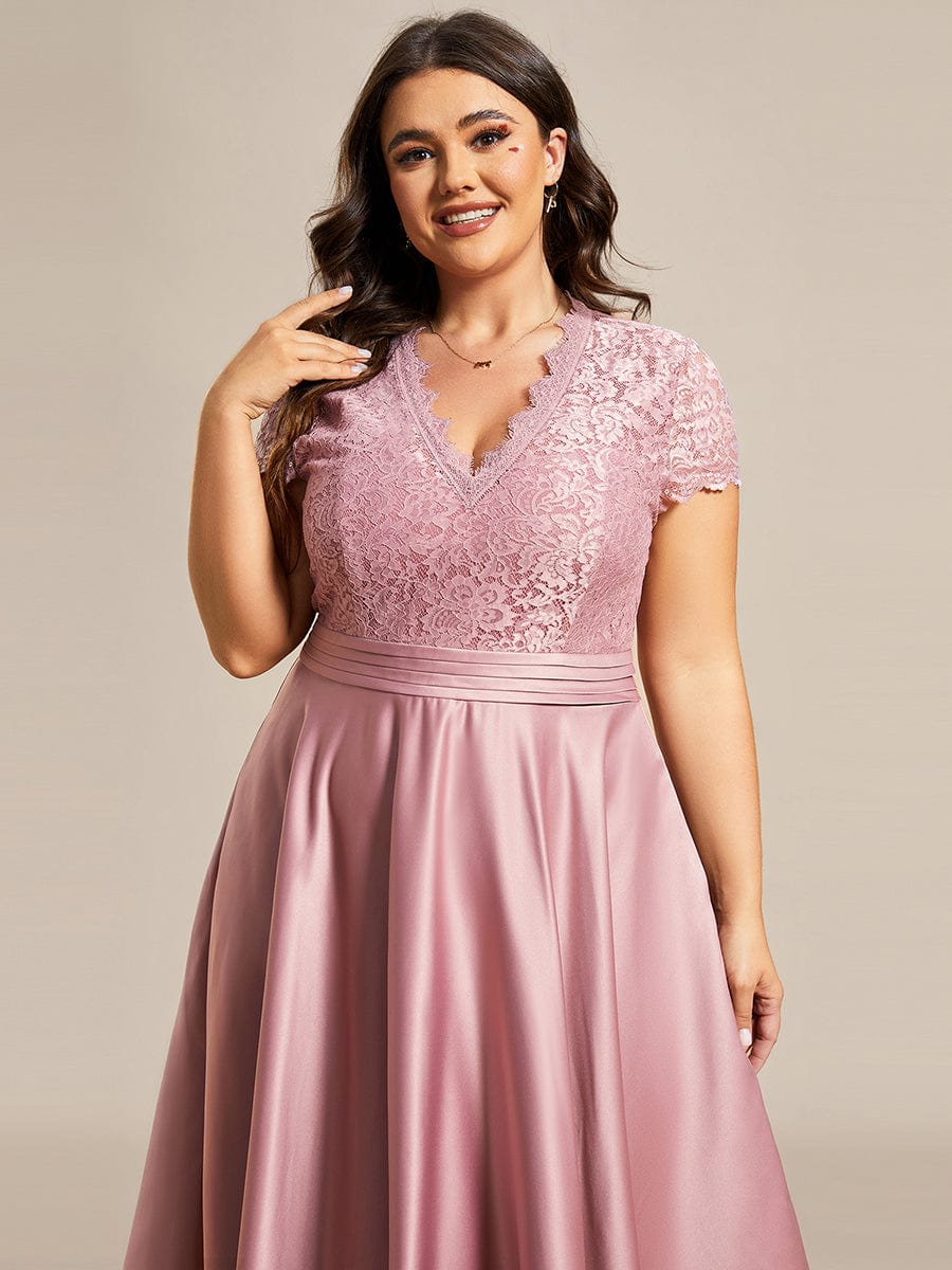 MsDresslyEP Plus Formal Dress Plus Size V-neck Lace Bodice A-line Cocktail Dress with Pockets