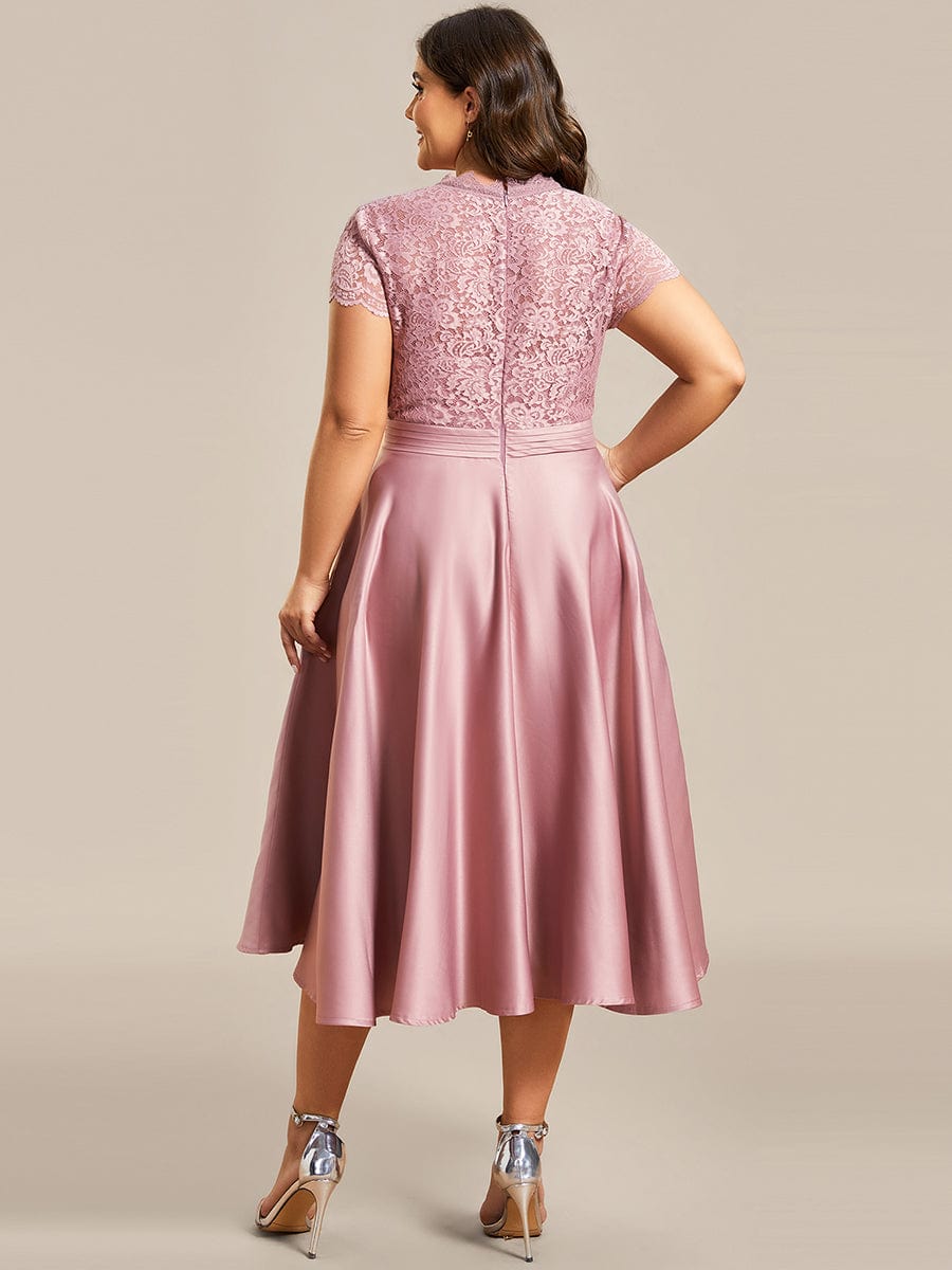 MsDresslyEP Plus Formal Dress Plus Size V-neck Lace Bodice A-line Cocktail Dress with Pockets