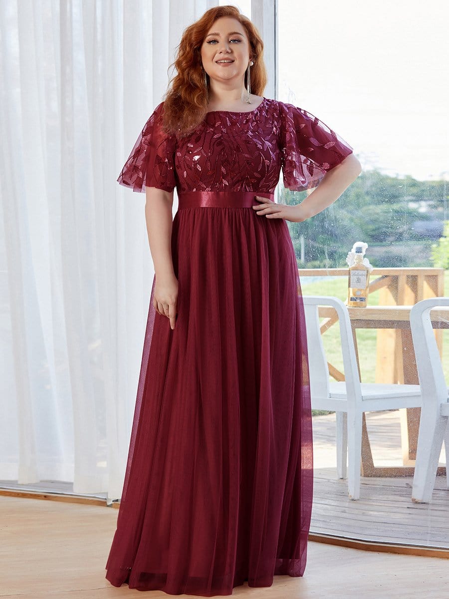 MsDresslyEP Plus Formal Dress Plus Size Women's Embroidery Evening Dresses with Short Sleeve DRE230970125BDG16