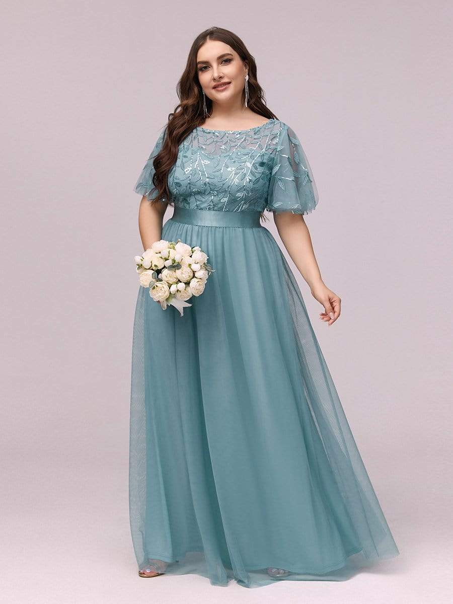 MsDresslyEP Plus Formal Dress Plus Size Women's Embroidery Evening Dresses with Short Sleeve DRE230970149DBU16